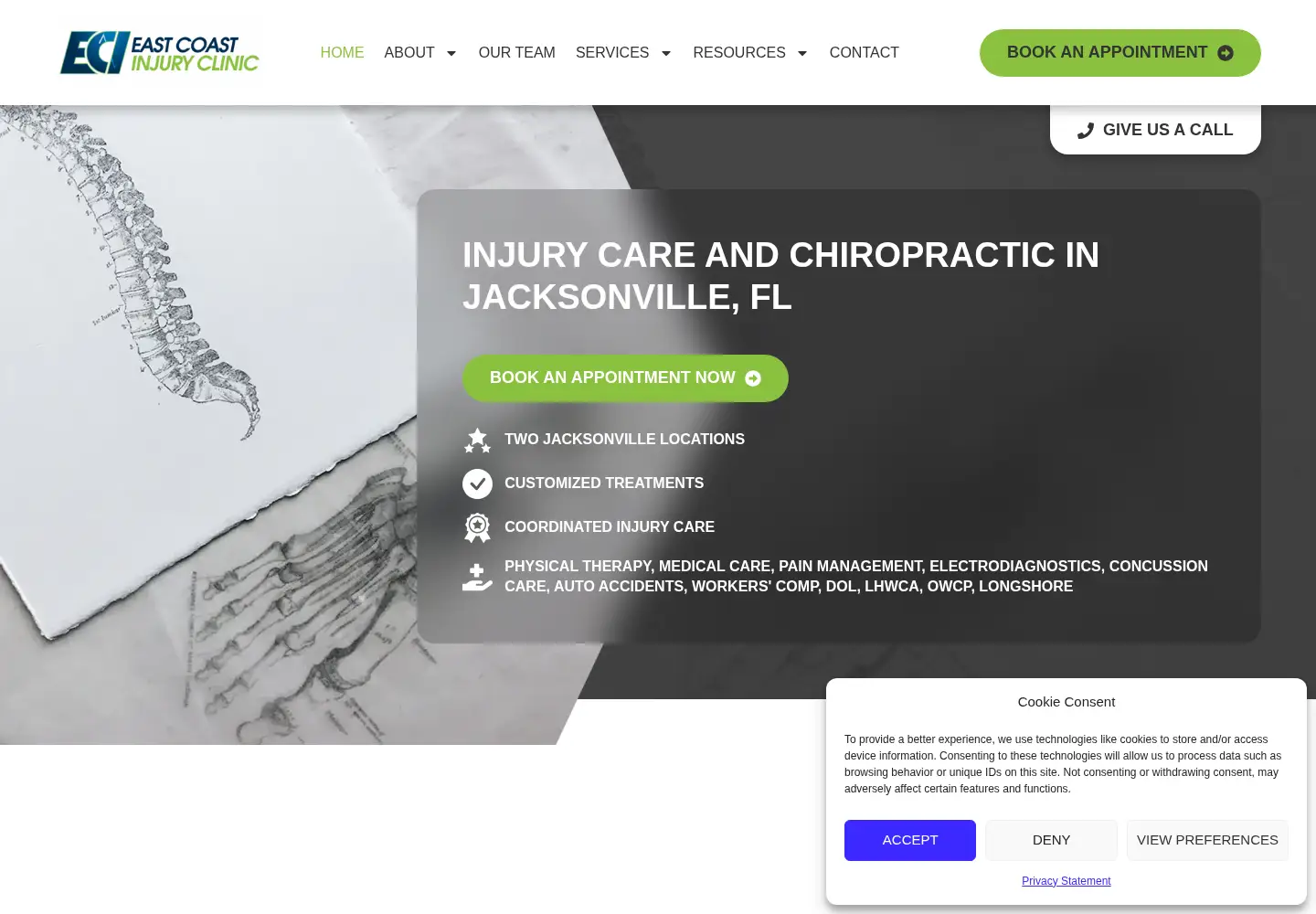 Screenshot of eastcoastinjury.com