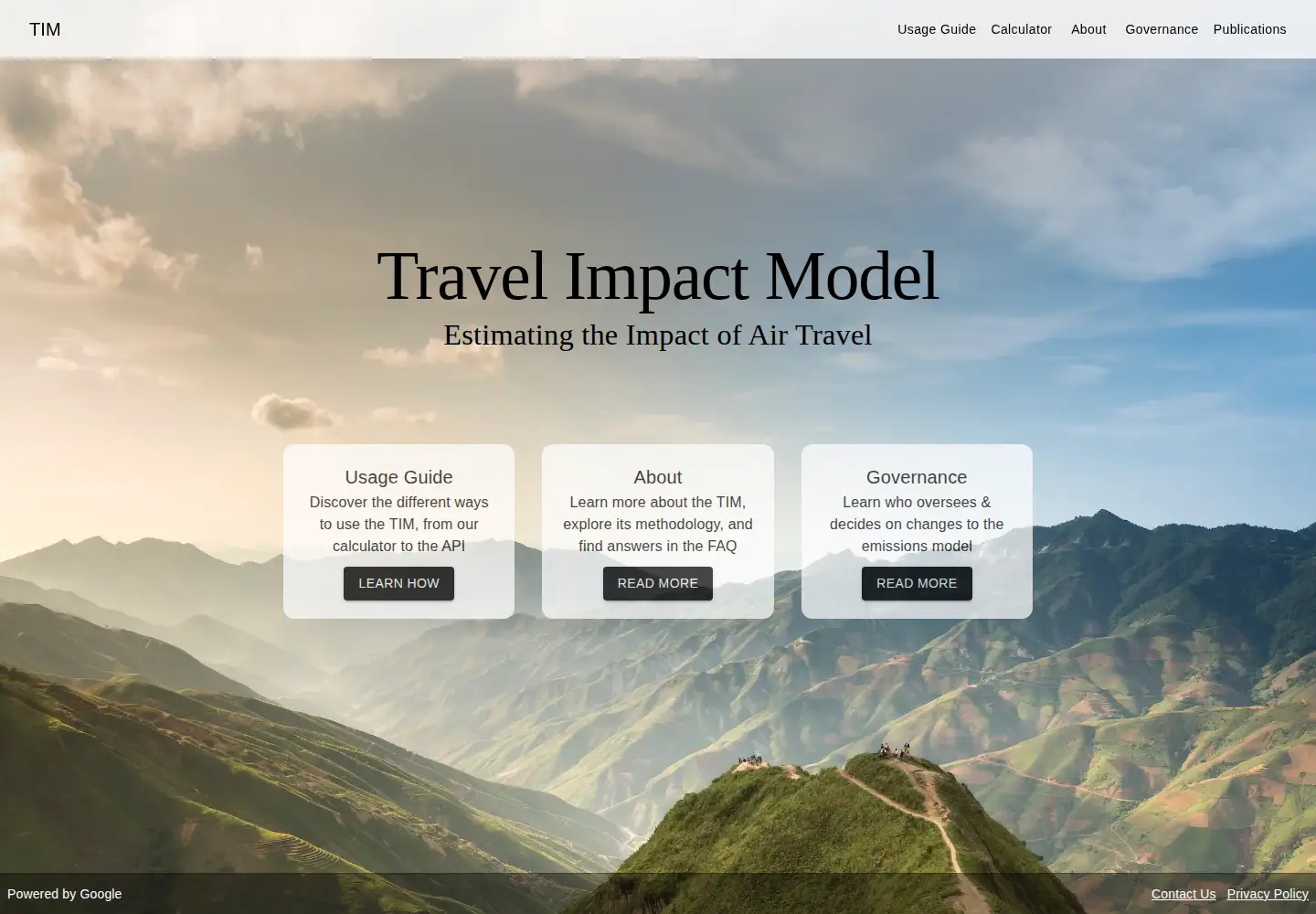 Captured homepage of travelimpactmodel.org in the current scan