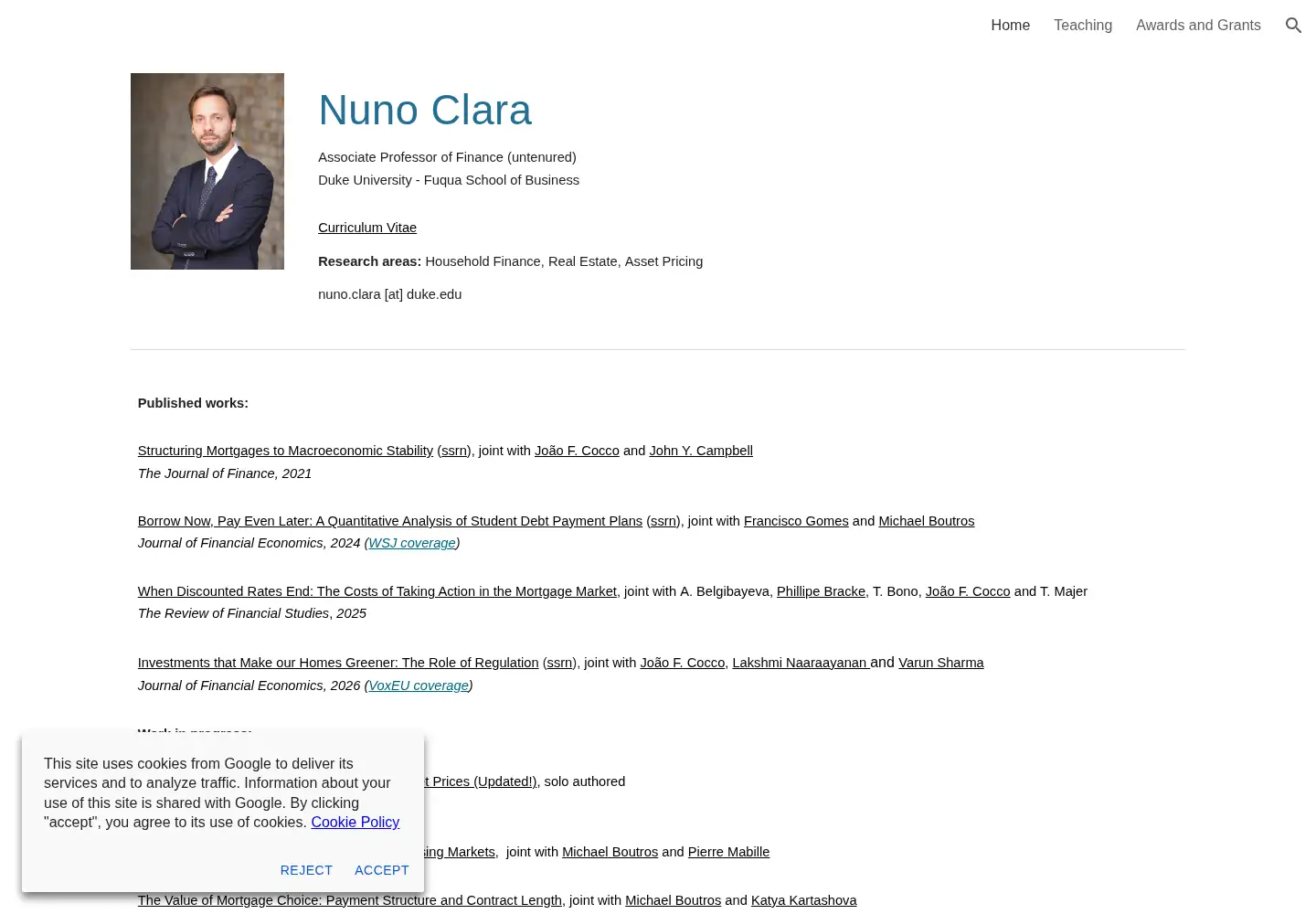 Captured homepage of nunoclara.com in the current scan