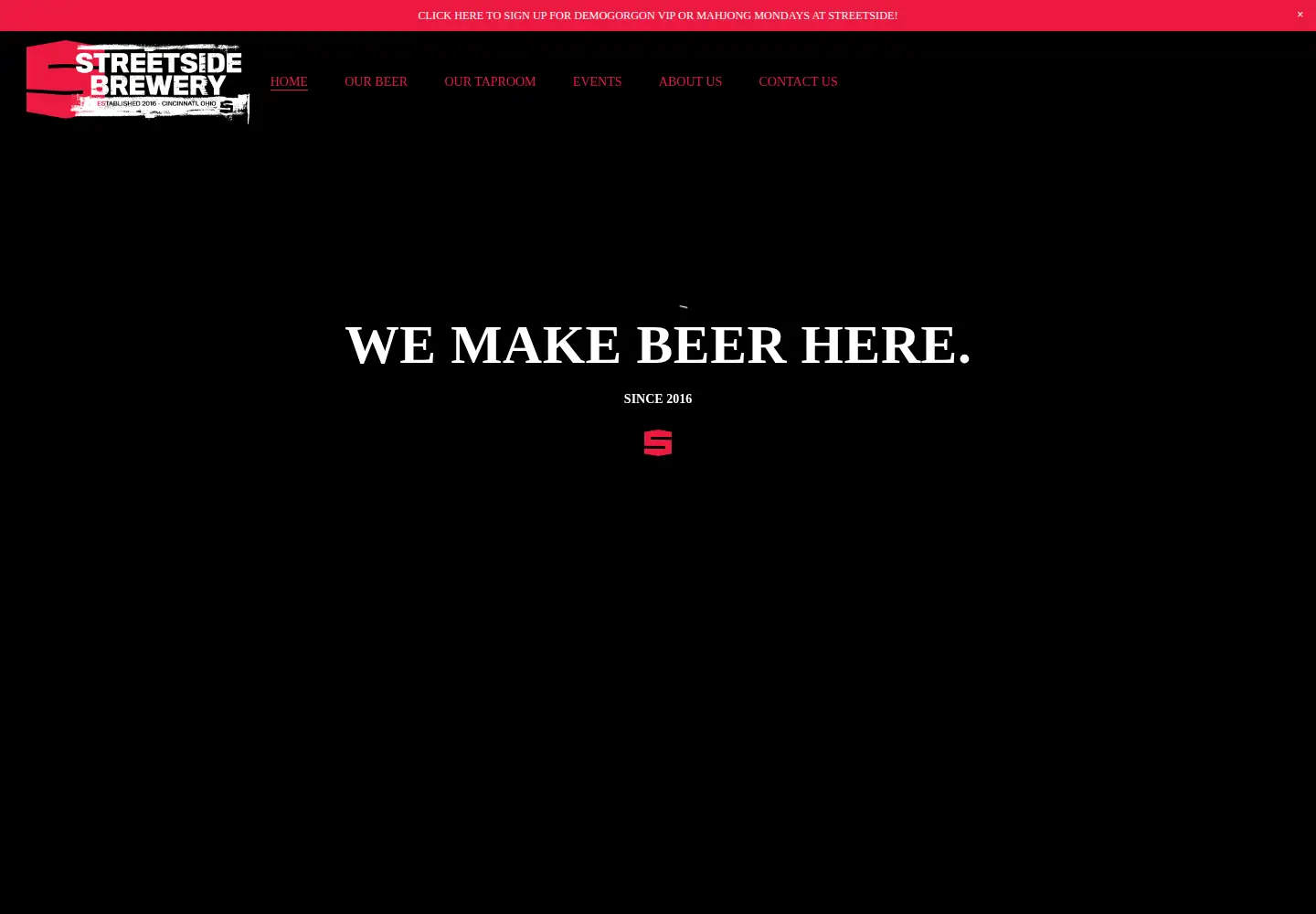 Captured homepage of streetsidebrewery.com in the current scan