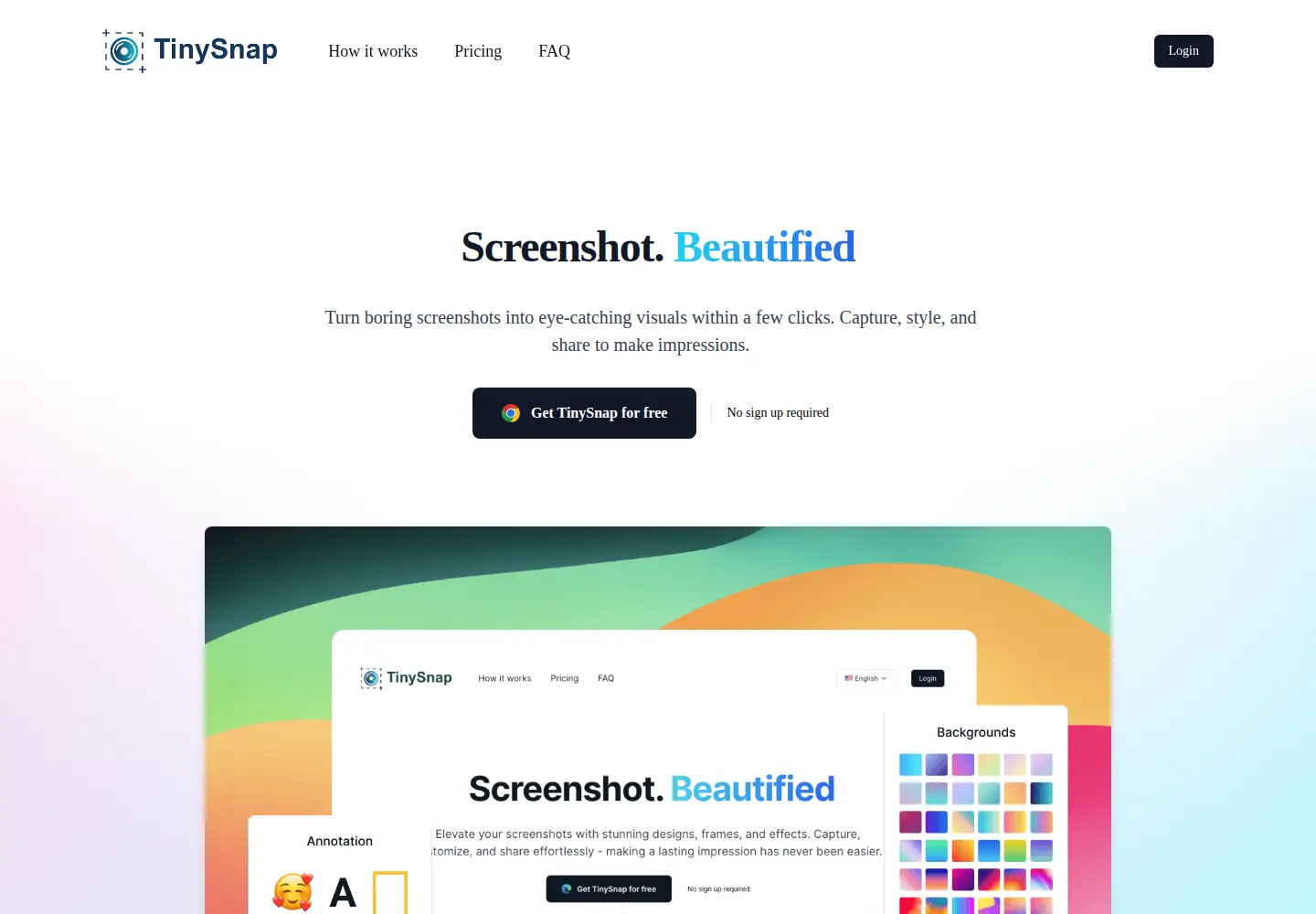 Captured homepage of tinysnap.app in the current scan