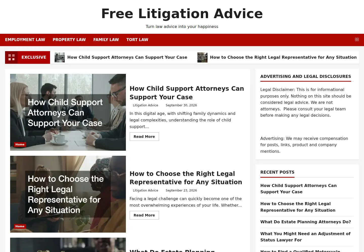 Screenshot of freelitigationadvice.com
