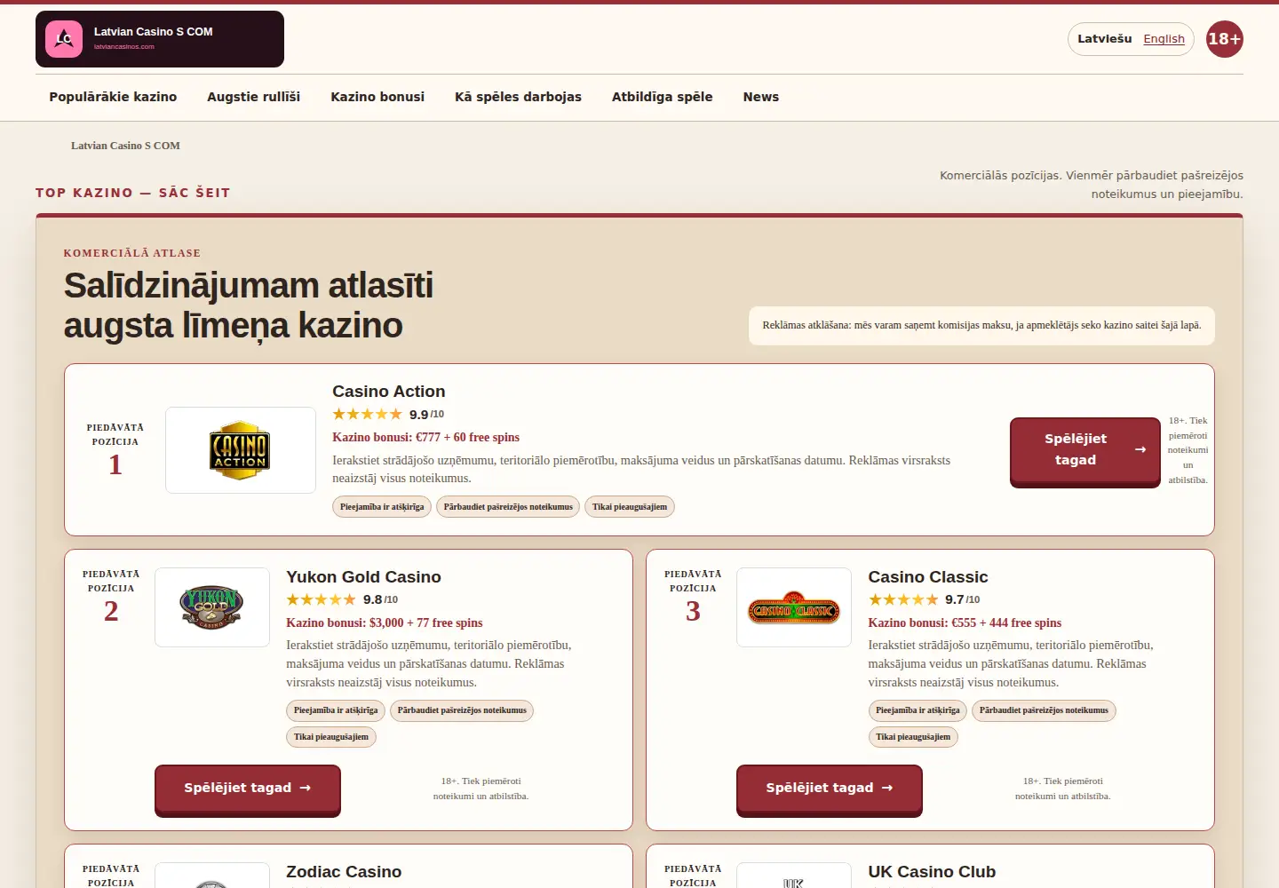 Screenshot of latviancasinos.com