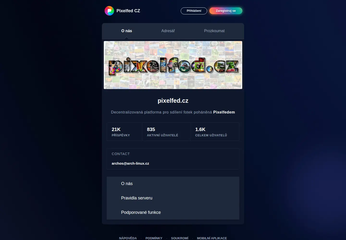 Screenshot of pixelfed.cz