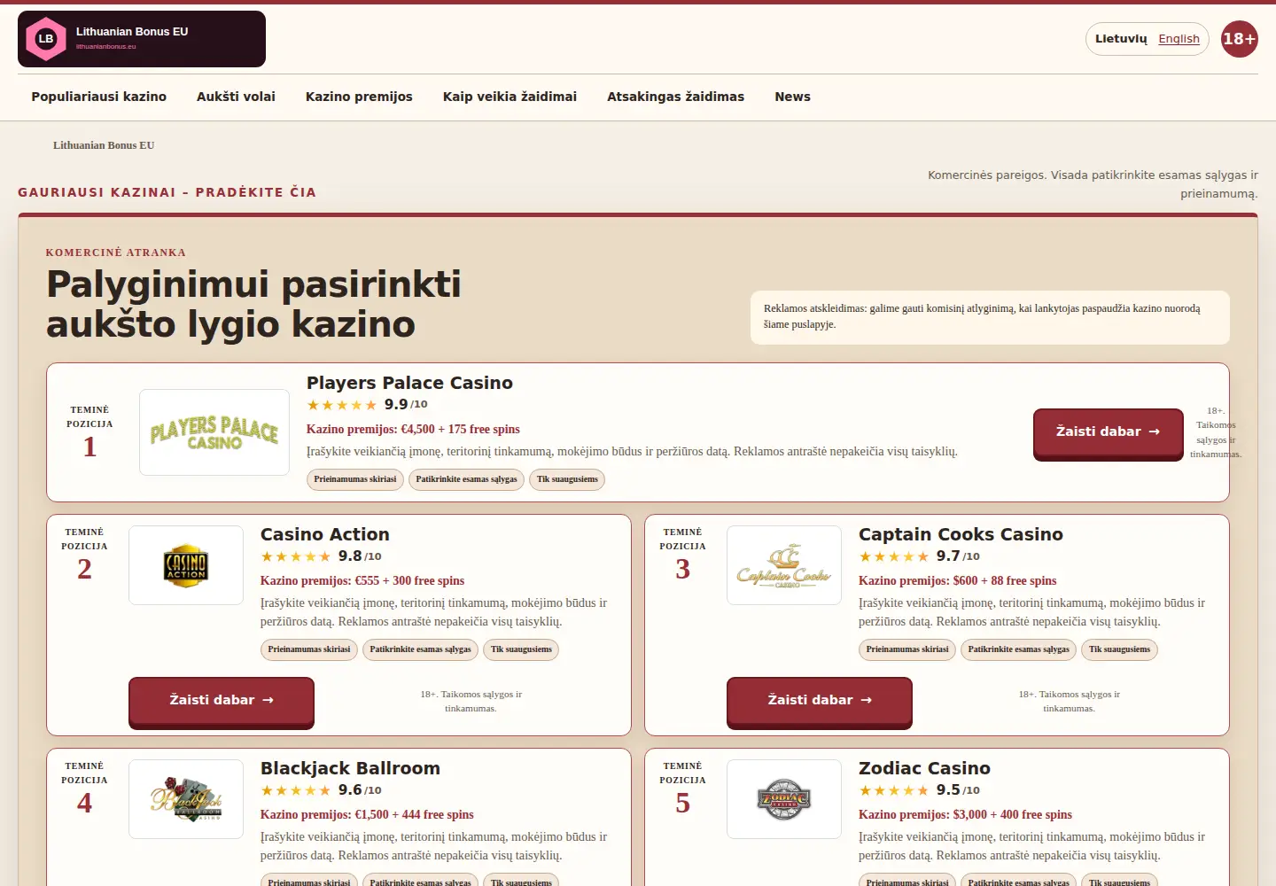 Screenshot of lithuanianbonus.eu
