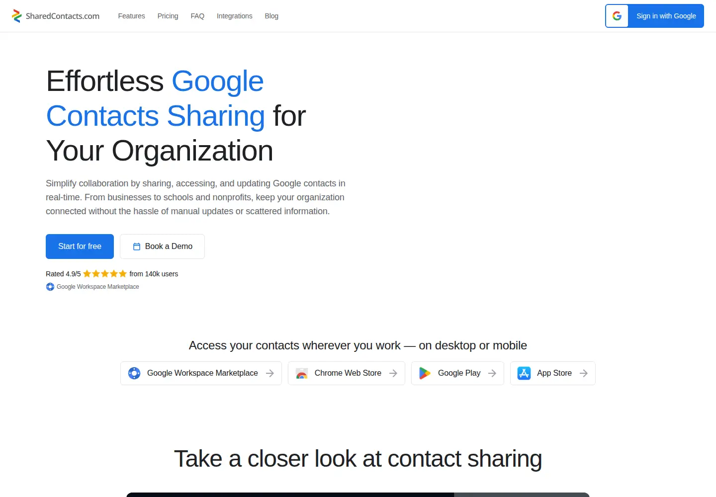 Screenshot of sharedcontacts.com