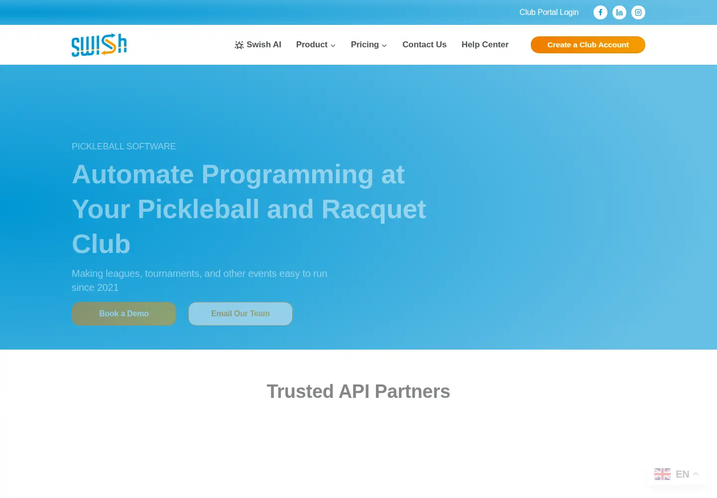 Captured homepage of swishsportsapp.com in the current scan