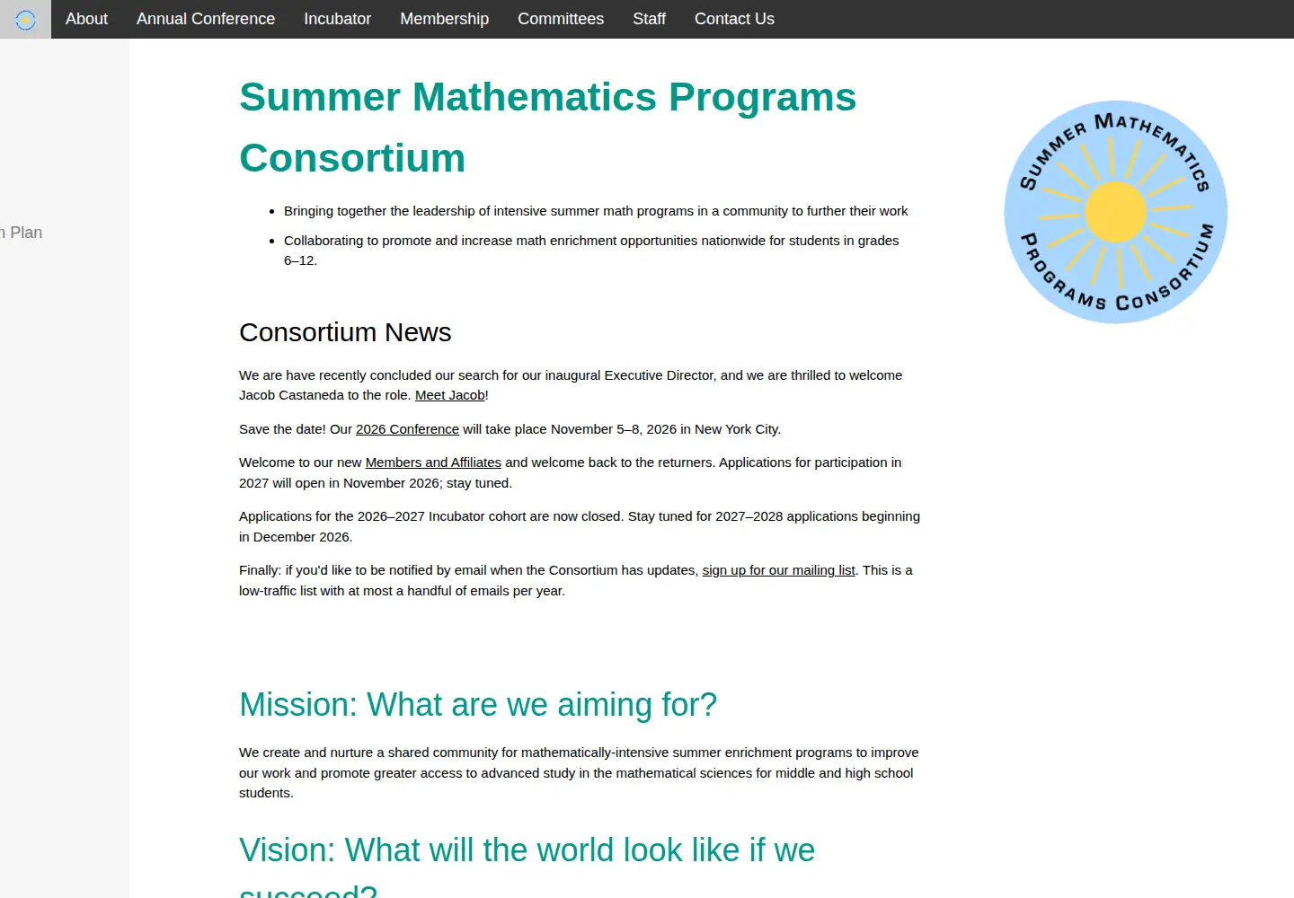 Screenshot of summermathprograms.org