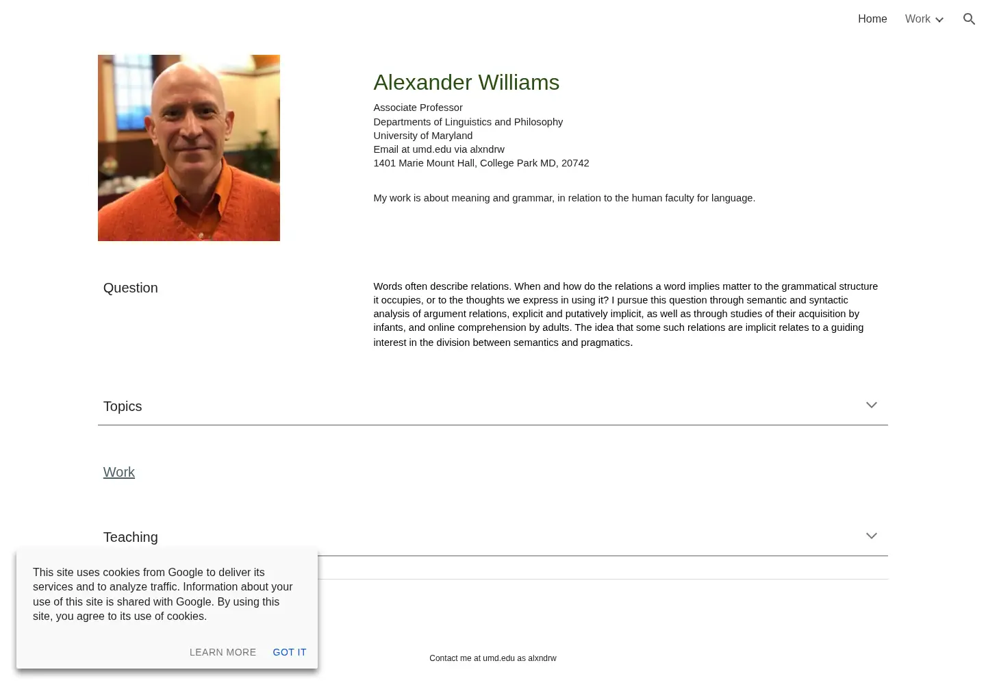 Screenshot of alexanderwilliams.org