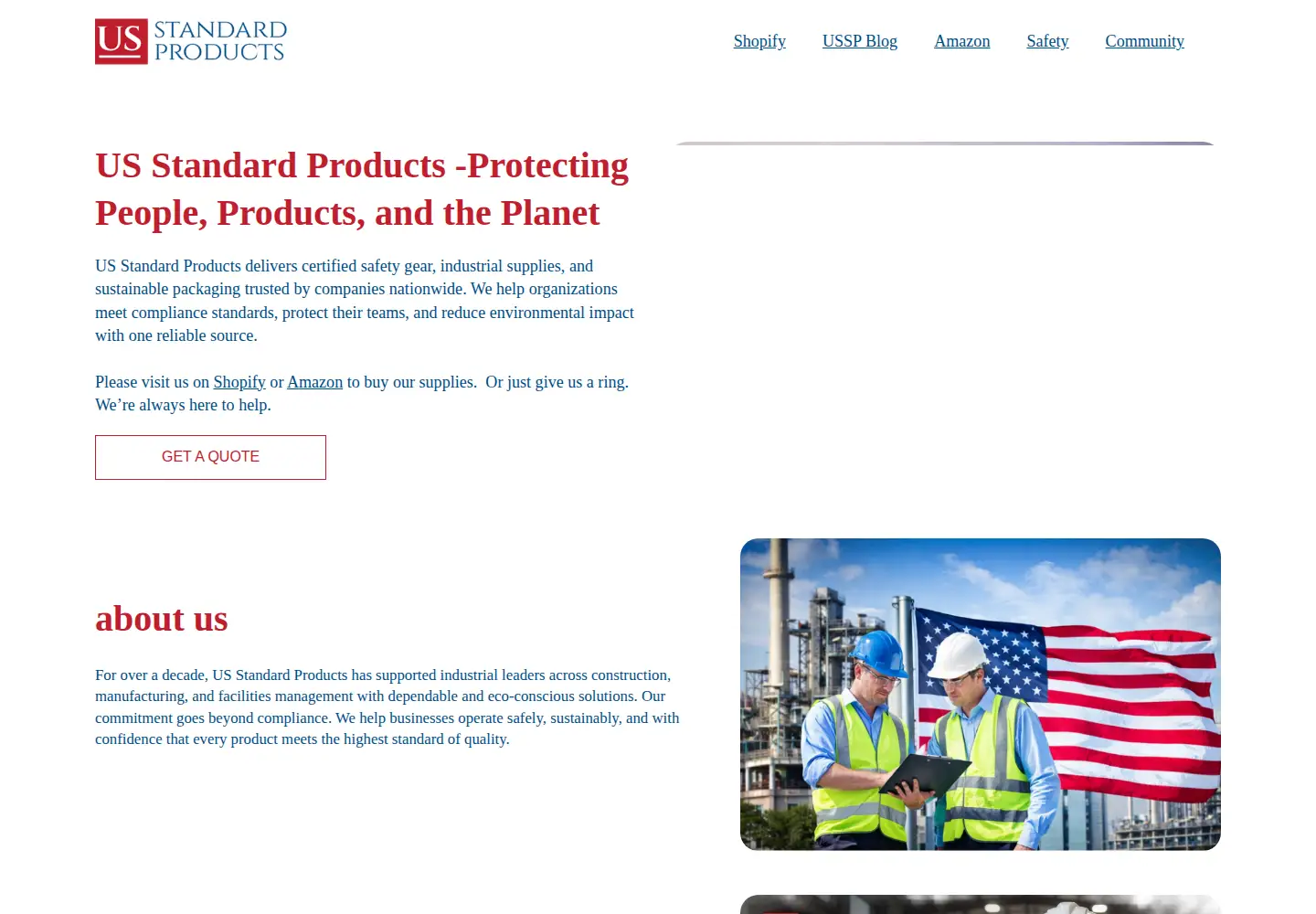 Captured homepage of usstandardproducts.org in the current scan