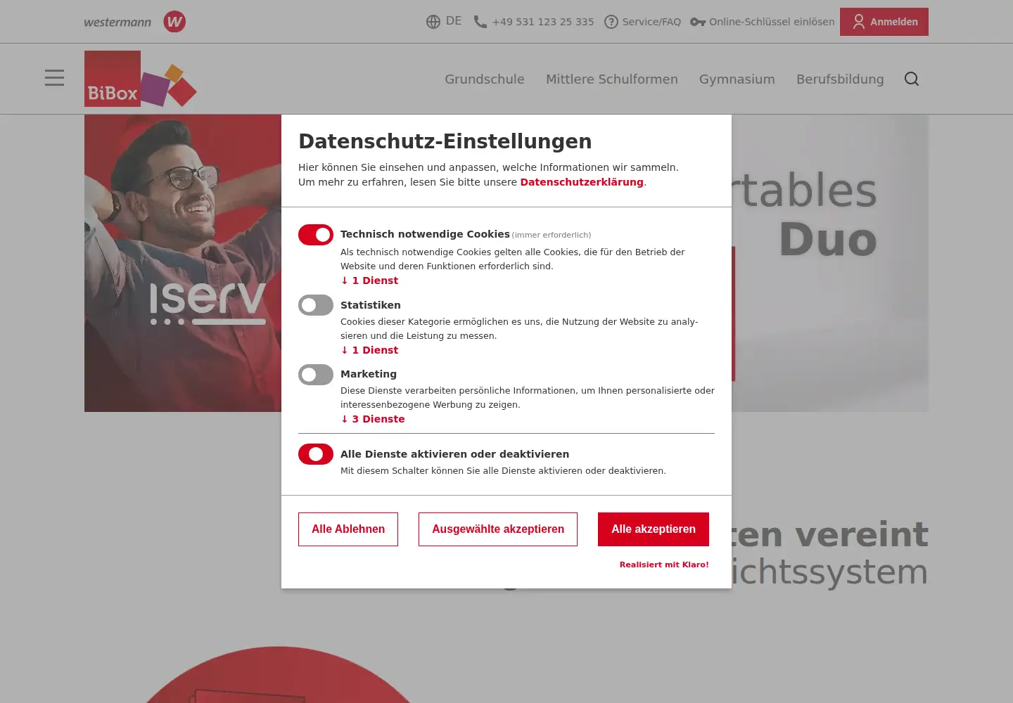 Captured homepage of bibox.schule in the current scan