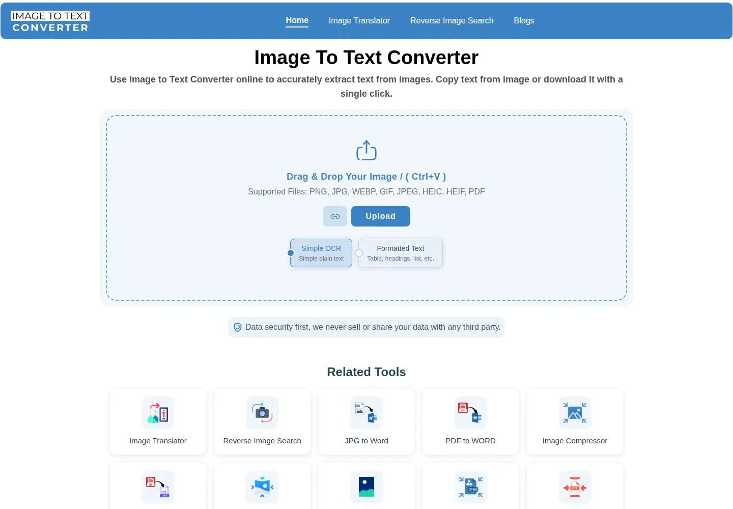 Screenshot of imagetotextconverter.net