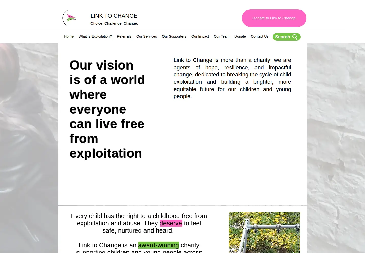 Captured homepage of linktochange.org.uk in the current scan
