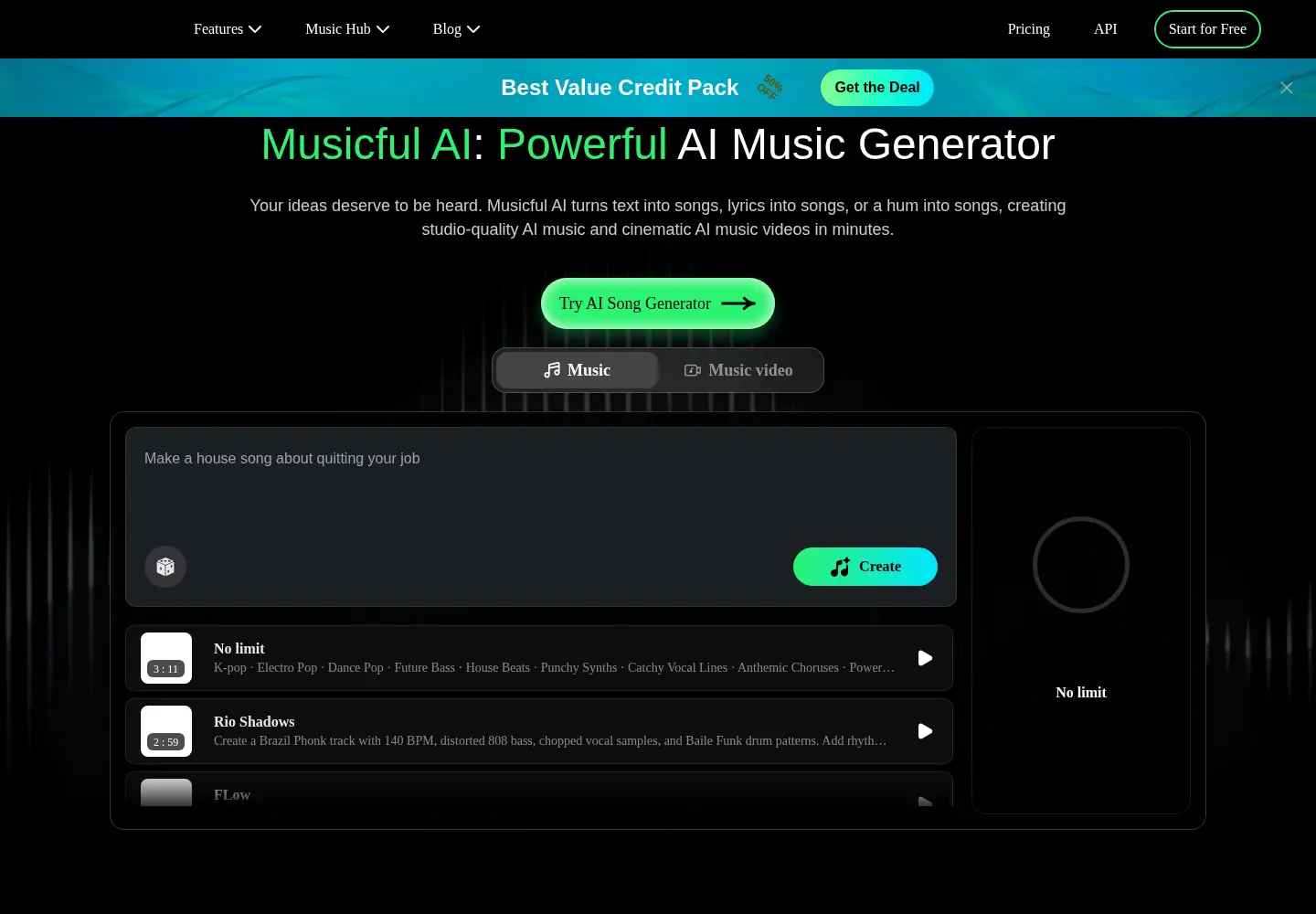 Captured homepage of musicful.ai in the current scan