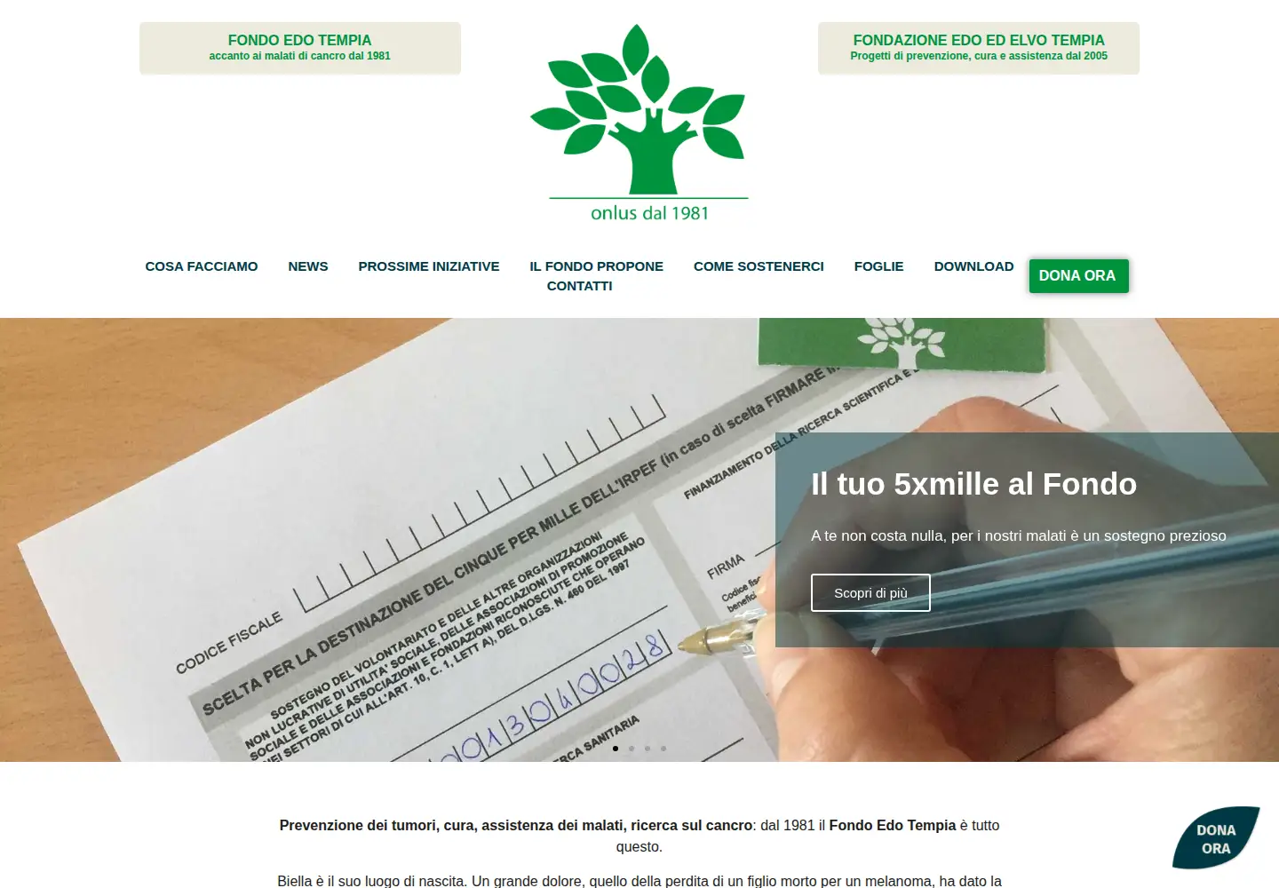 Screenshot of fondazionetempia.org