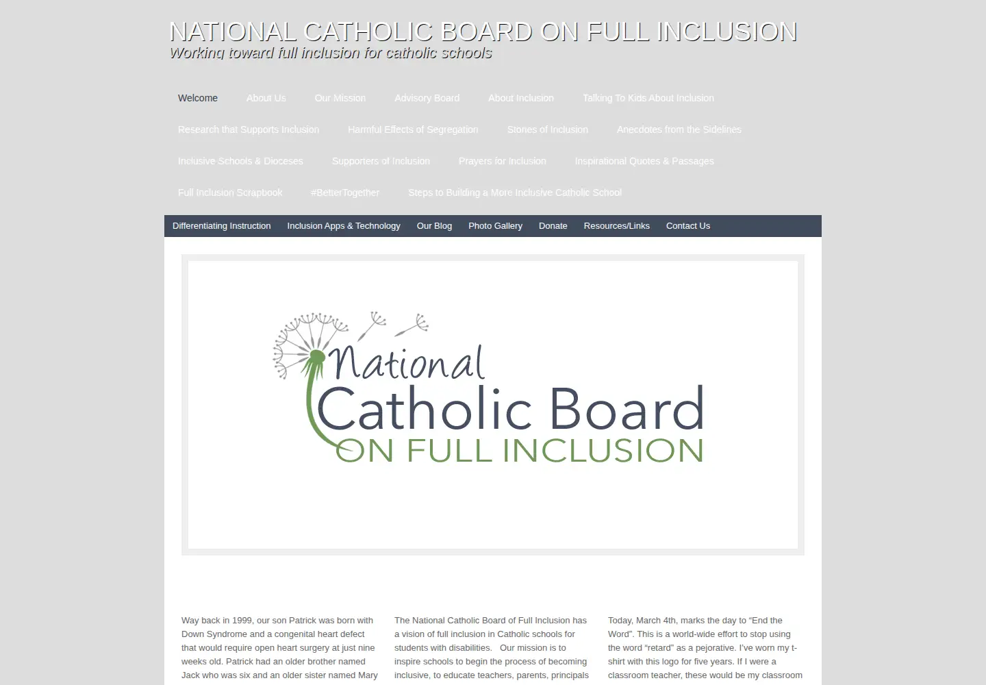 Screenshot of fullinclusionforcatholicschools.org