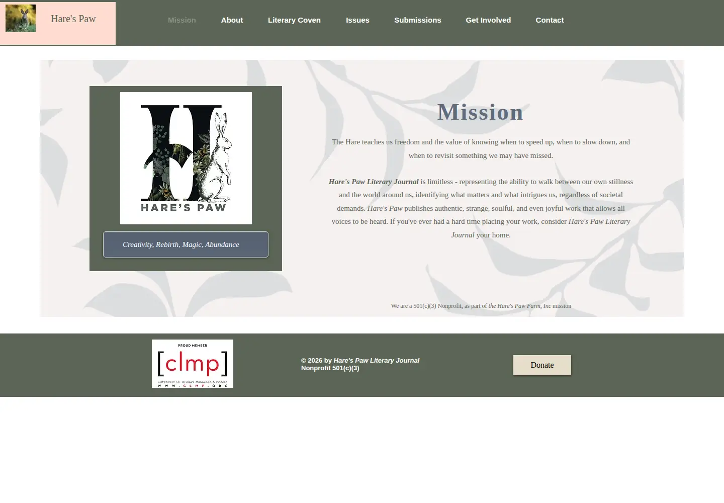 Captured homepage of harespawlitjournal.com in the current scan