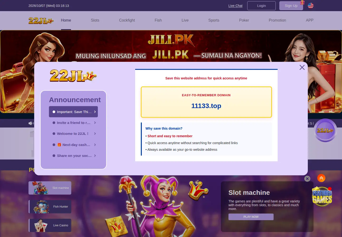 Captured homepage of 22jl.org in the current scan