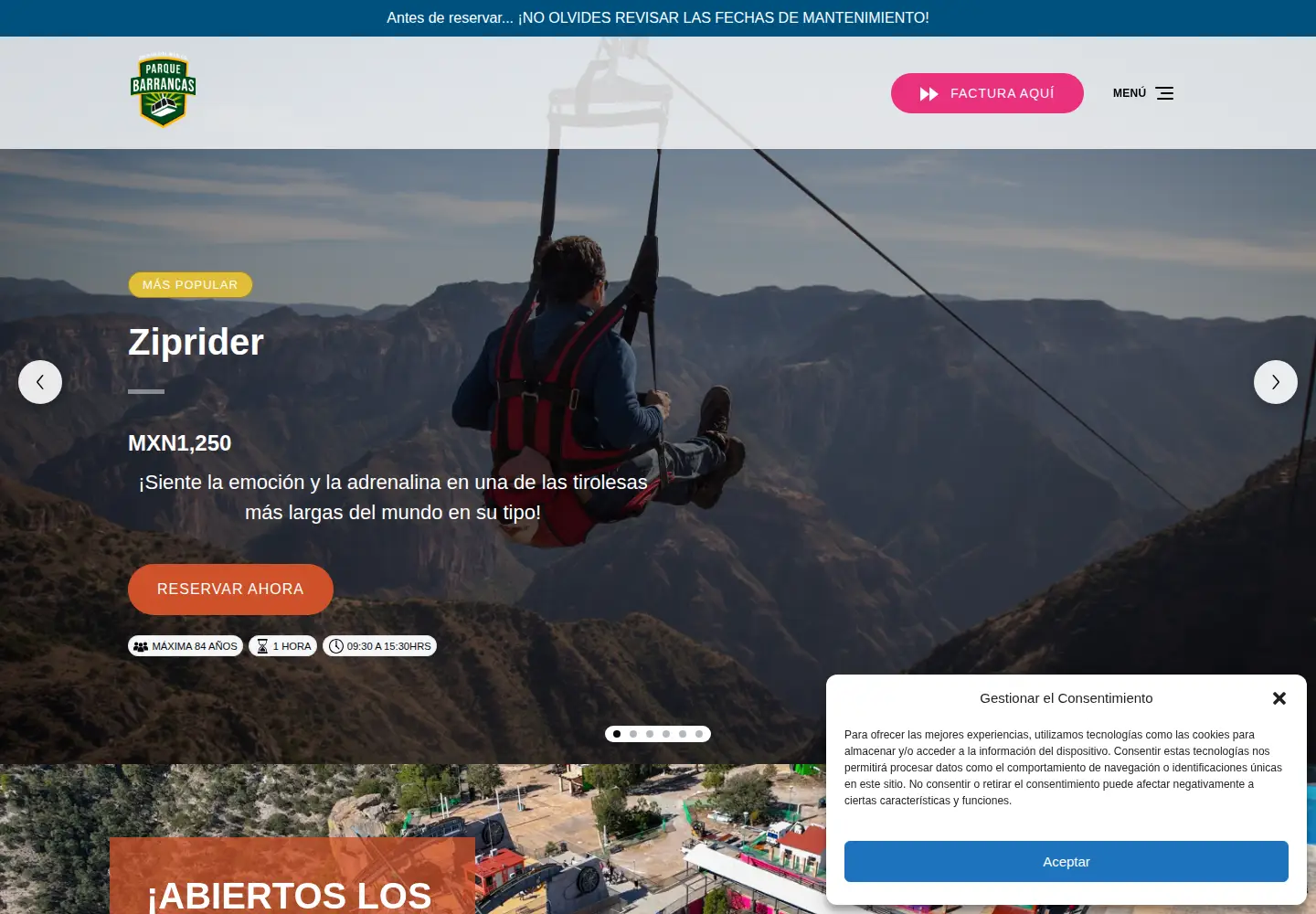 Screenshot of parquebarrancas.com
