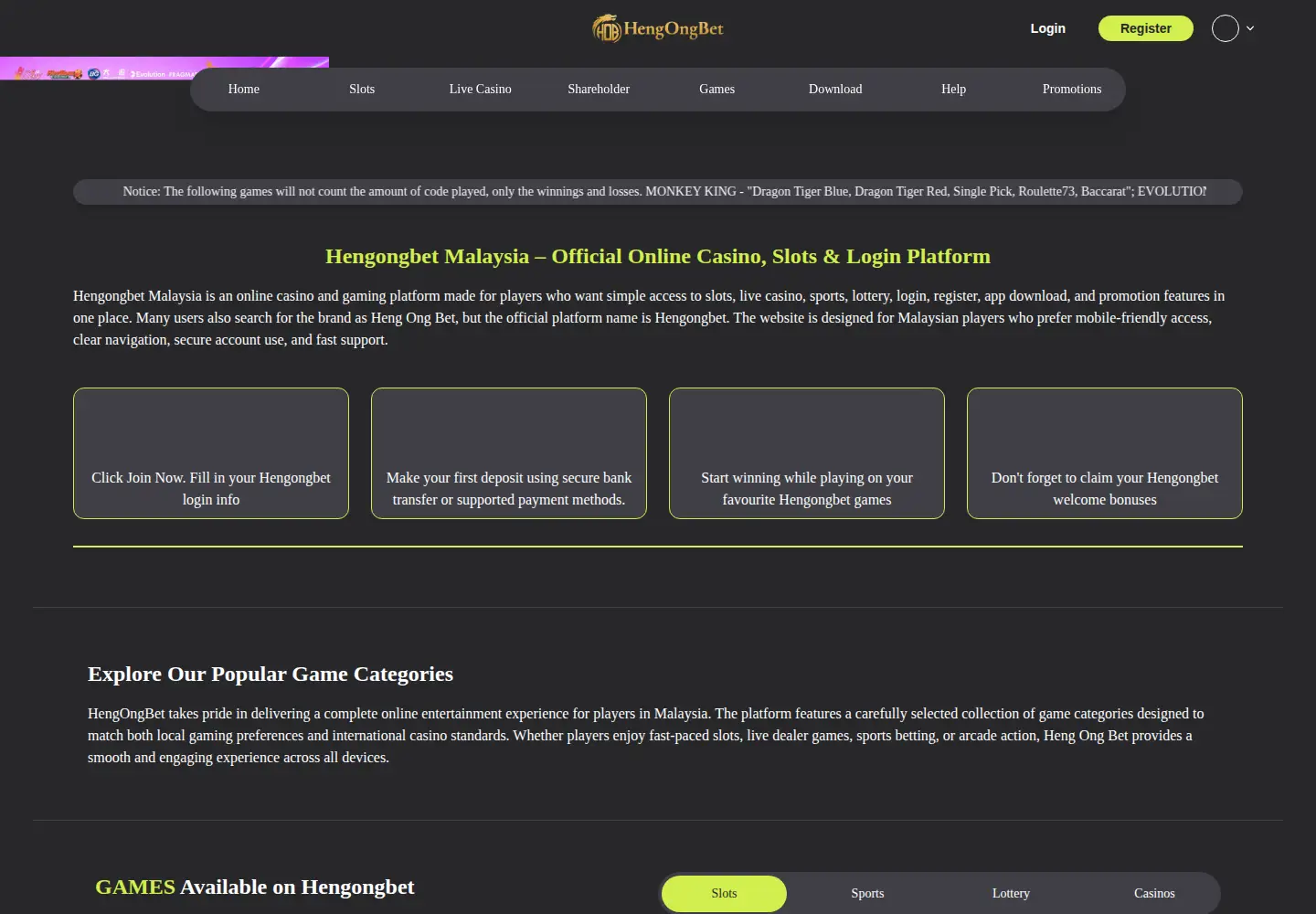 Captured homepage of hengongbet-official.com in the current scan