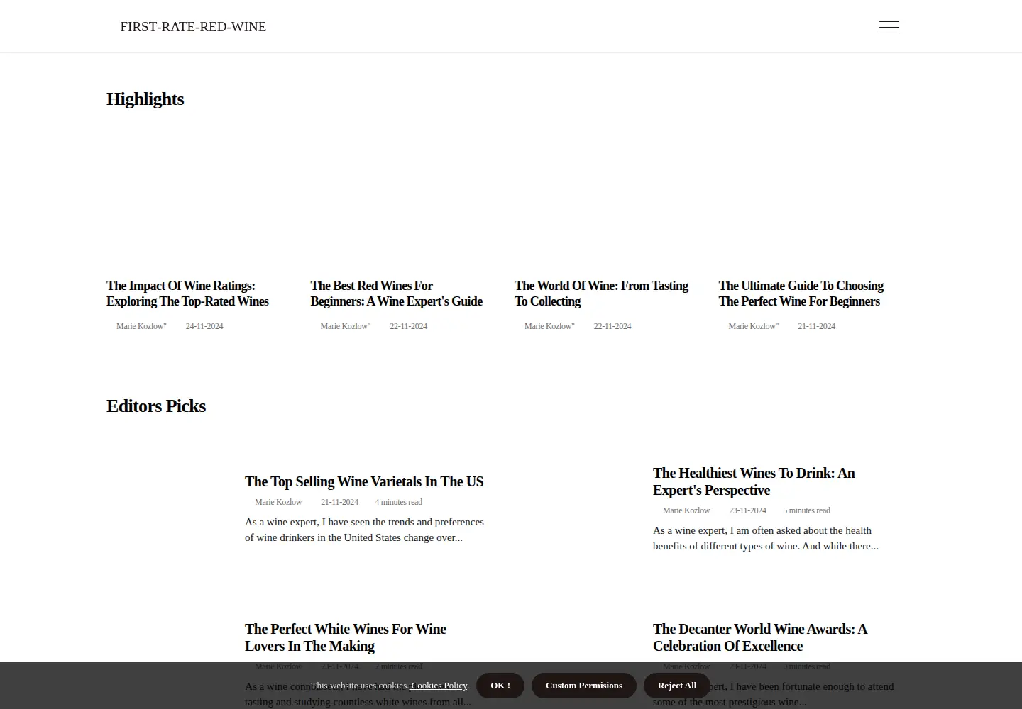 Captured homepage of first-rate-red-wine.com in the current scan