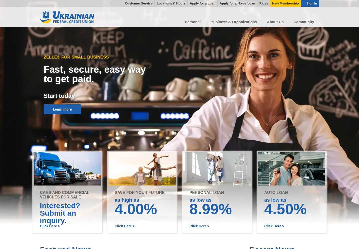 Captured homepage of ukrainianfcu.org in the current scan