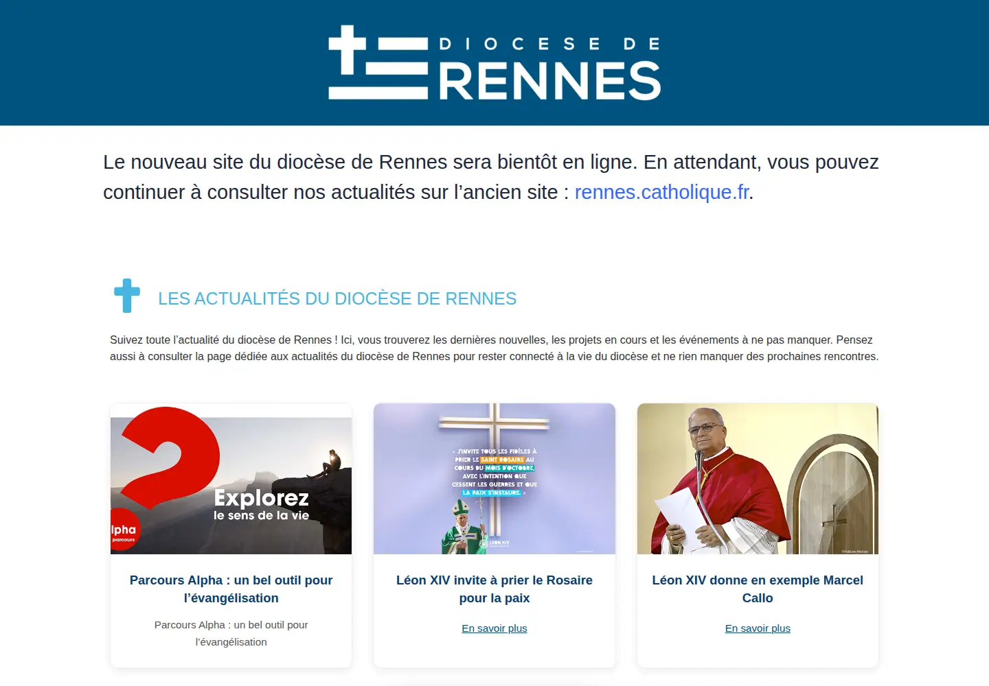 Captured homepage of diocese35.fr in the current scan