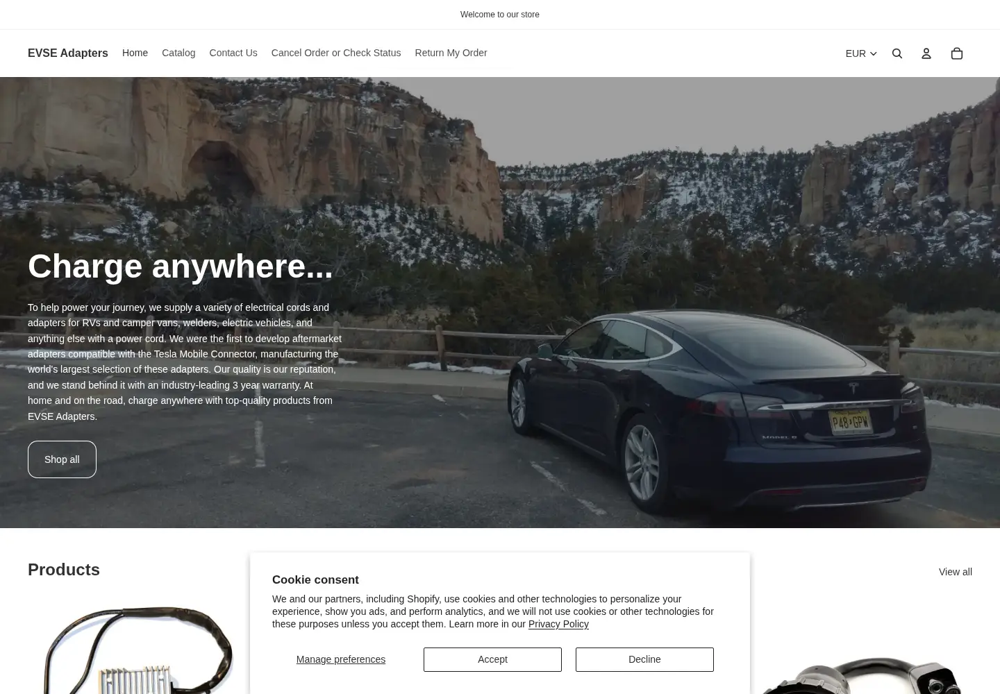 Captured homepage of evseadapters.com in the current scan