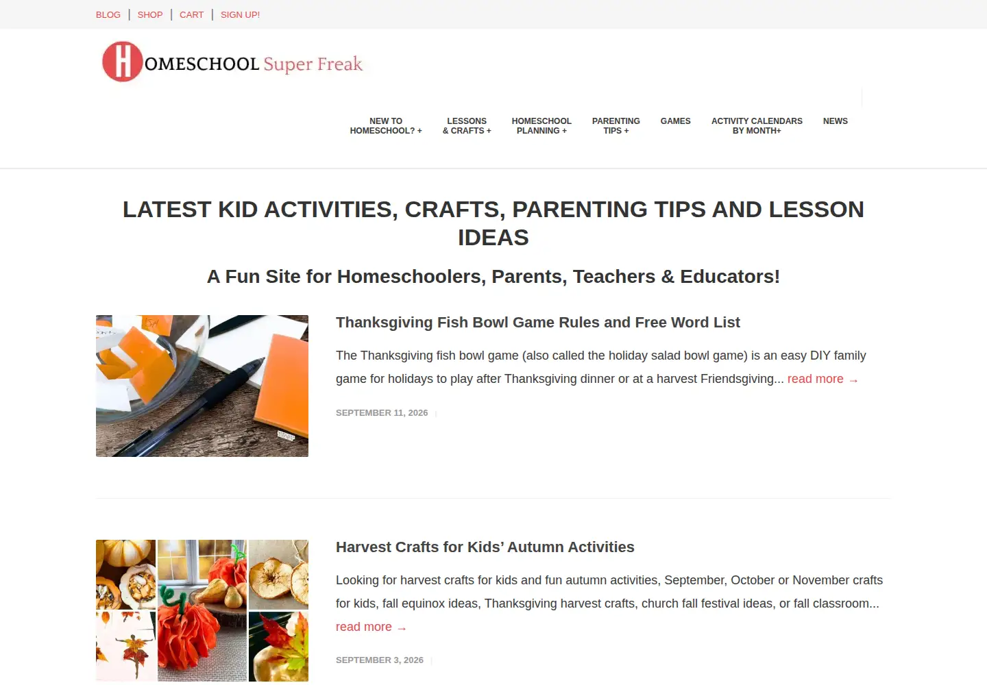 Captured homepage of homeschoolsuperfreak.com in the current scan