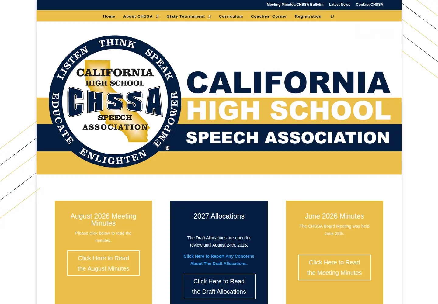 Captured homepage of chssa.org in the current scan