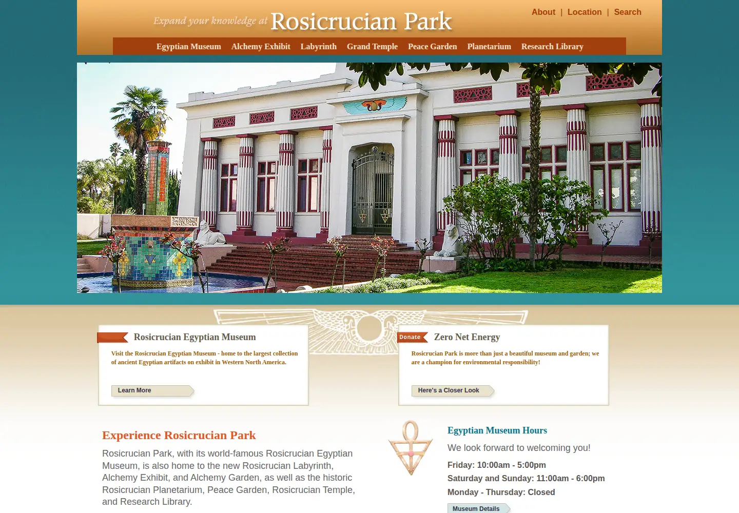 Screenshot of rosicrucianpark.org