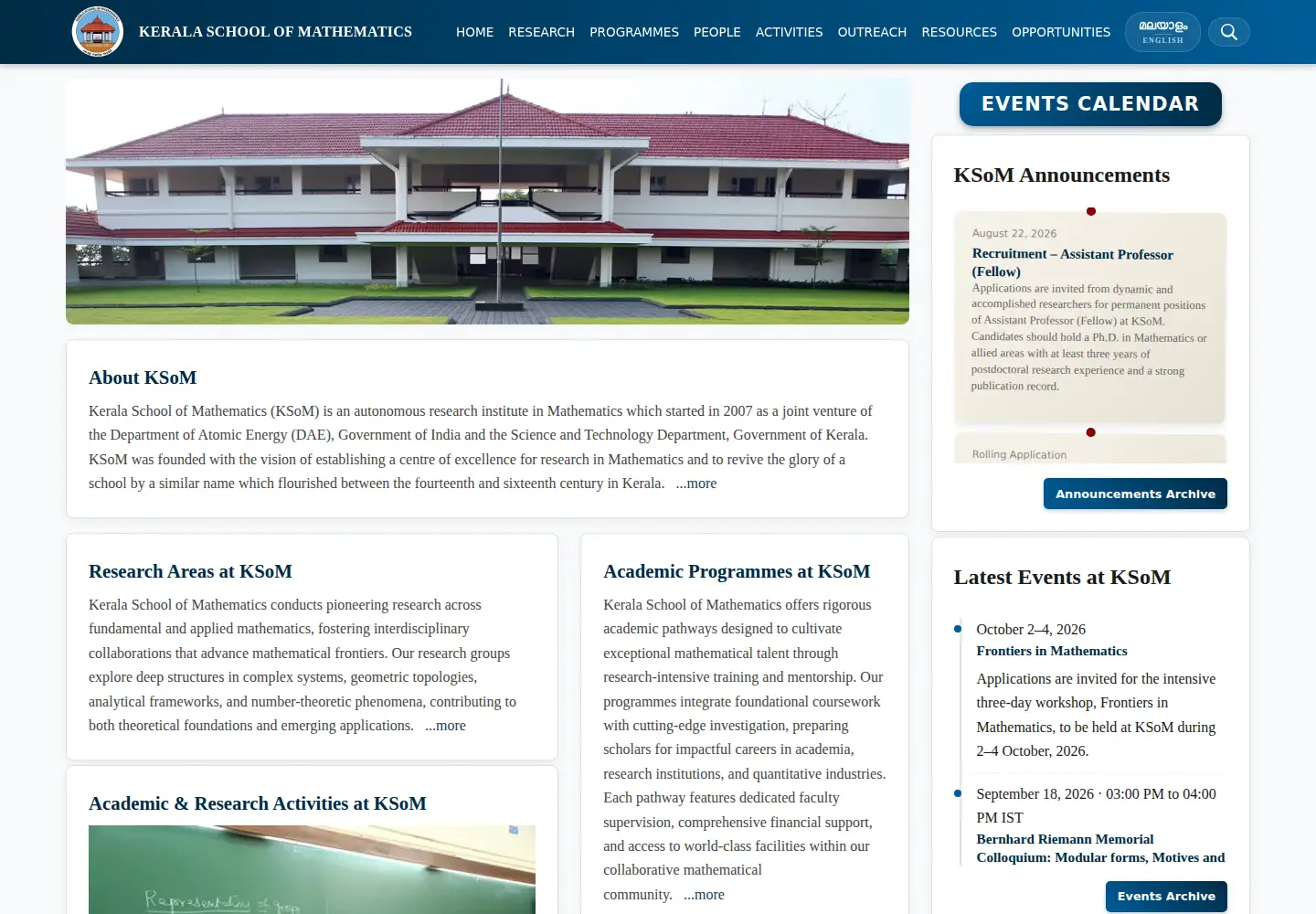 Captured homepage of ksom.res.in in the current scan