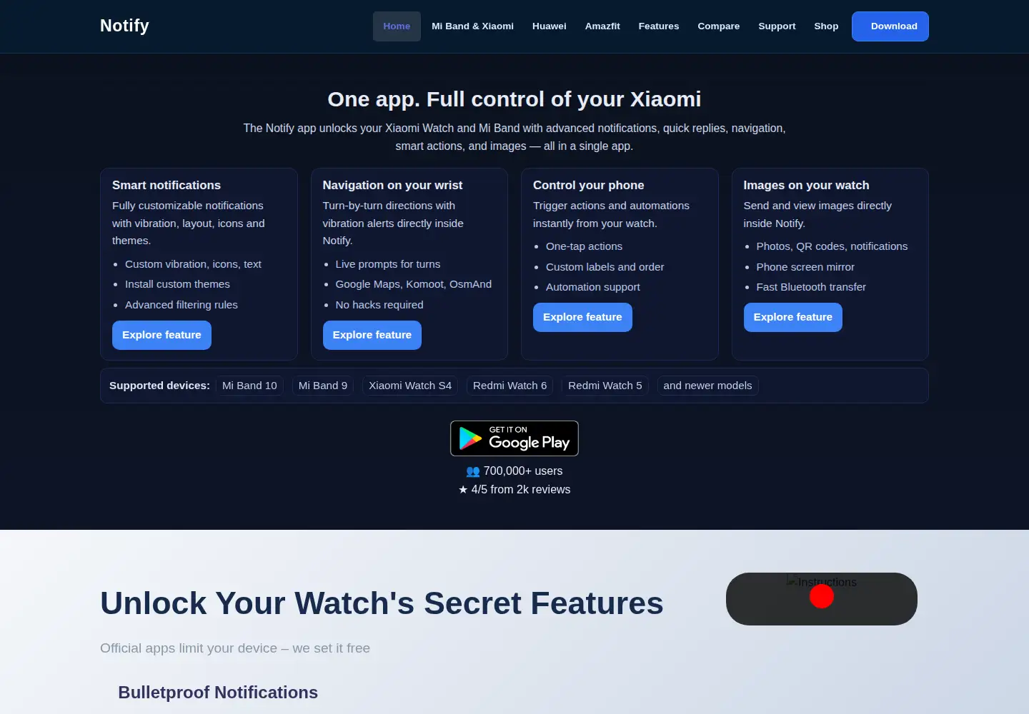 Captured homepage of mibandnotify.com in the current scan