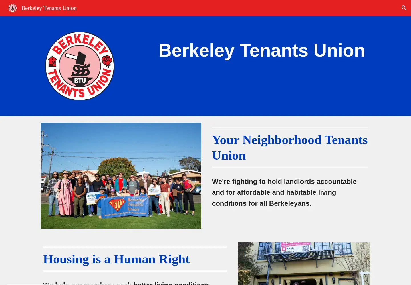 Captured homepage of berkeleytenants.org in the current scan