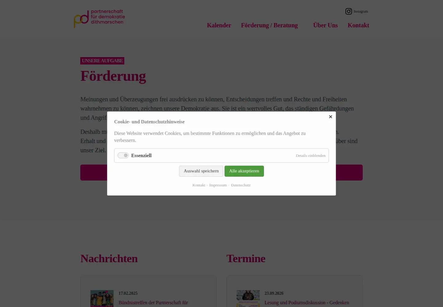 Captured homepage of demokratie-dithmarschen.de in the current scan