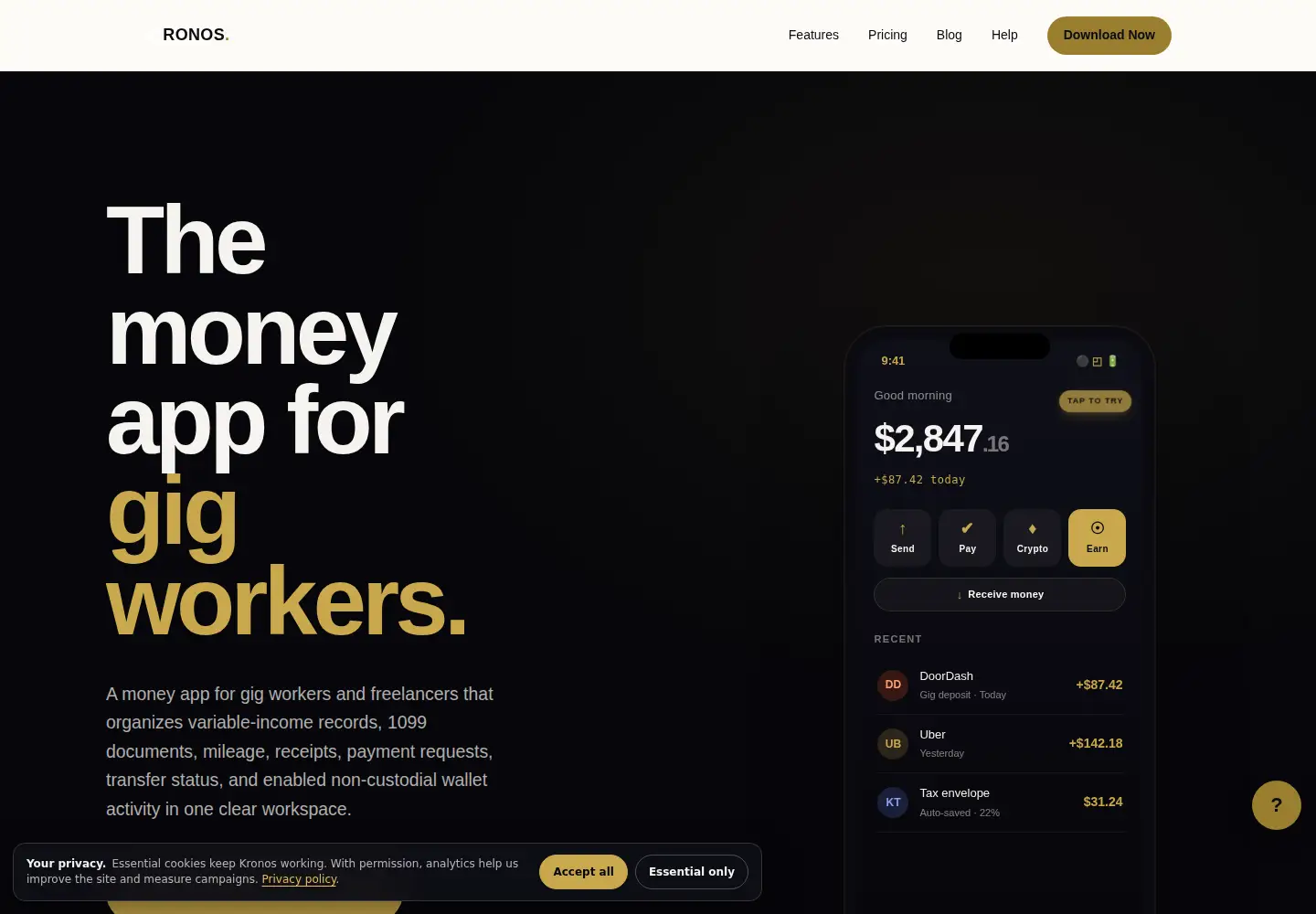 Screenshot of getkronos.io