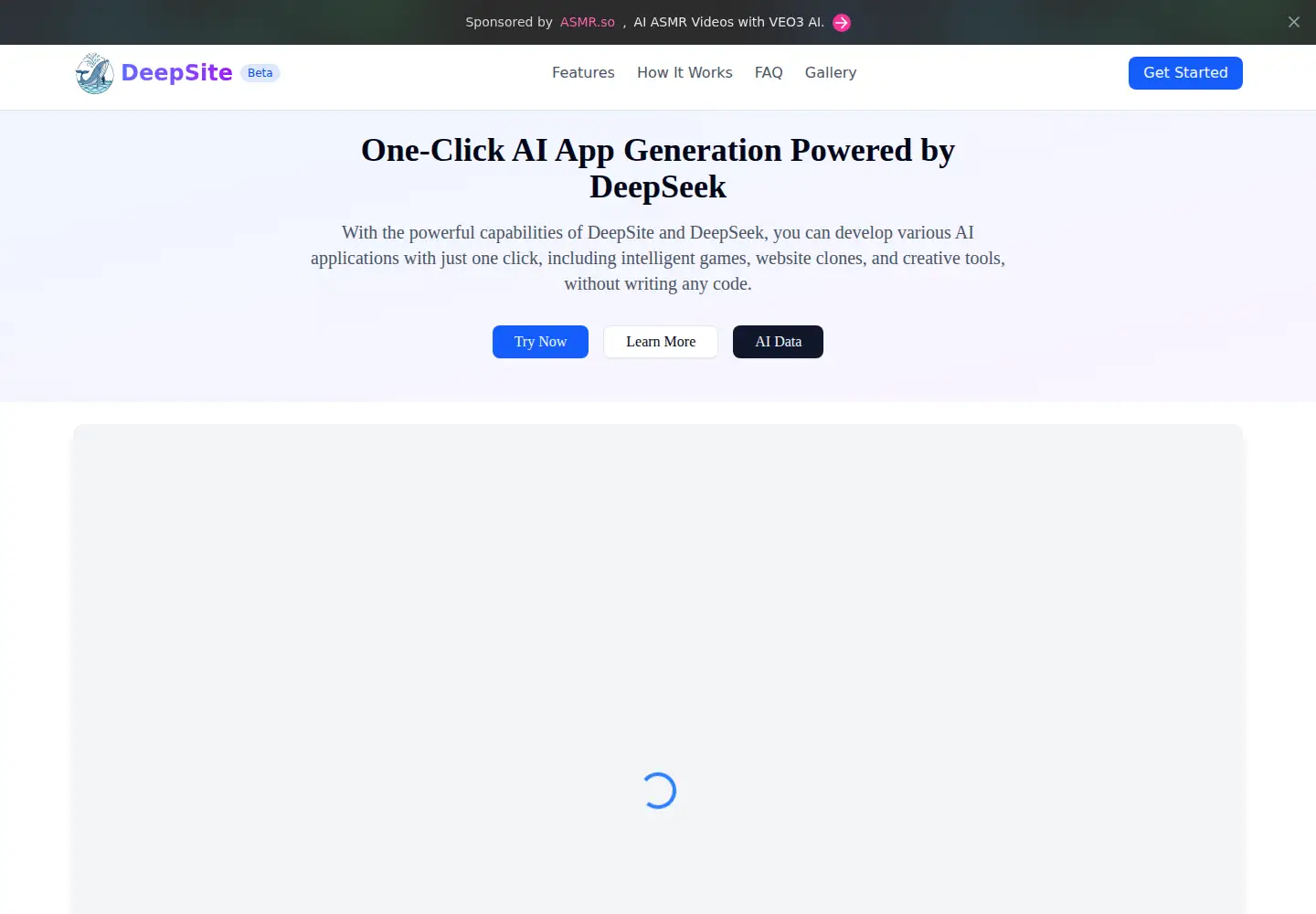 Captured homepage of deepsite.app in the current scan