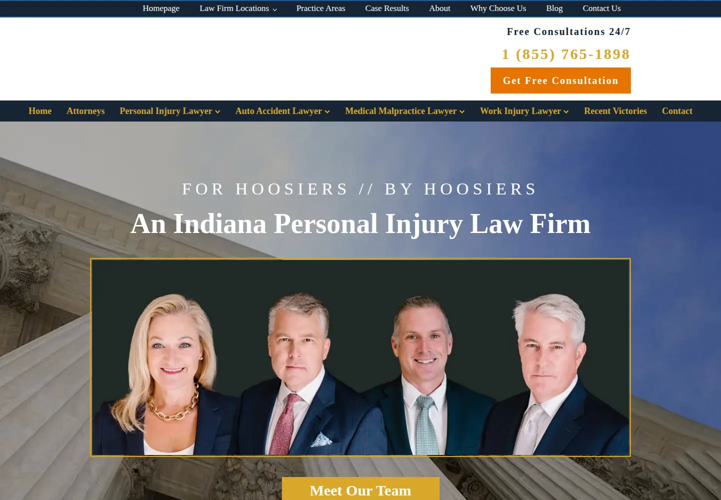 Captured homepage of hoosierinjuryattorneys.com in the current scan