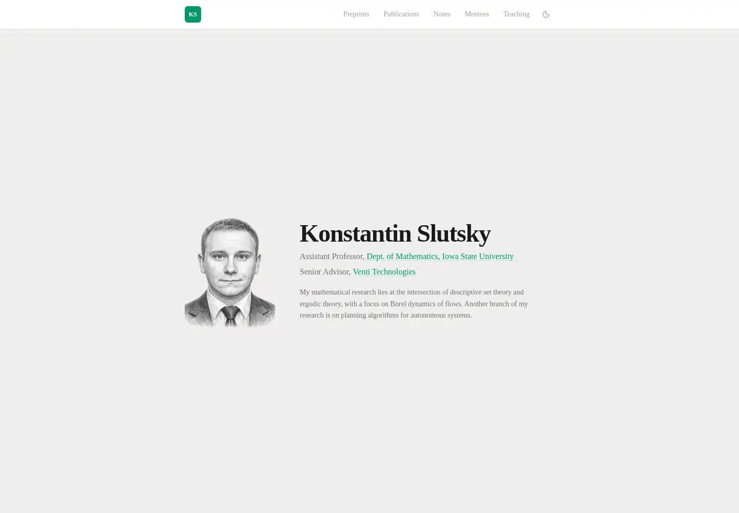 Captured homepage of kslutsky.com in the current scan