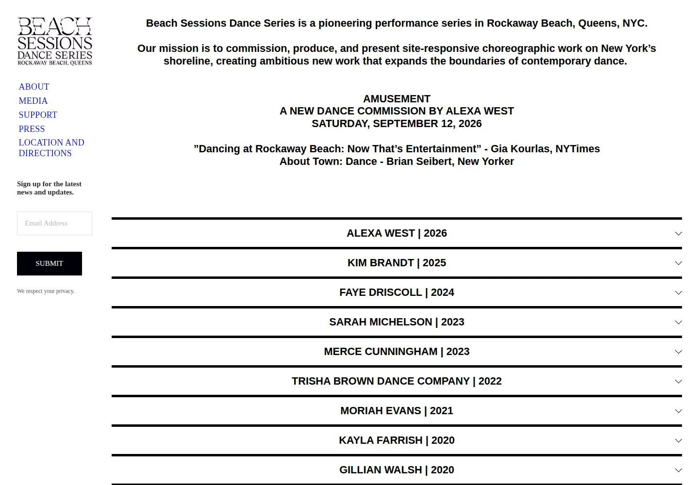 Captured homepage of beachsessionsdanceseries.com in the current scan