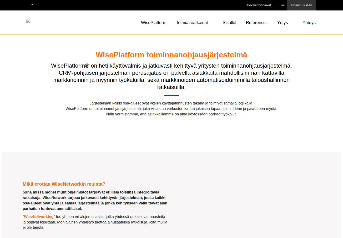Captured homepage of wisenetwork.fi in the current scan