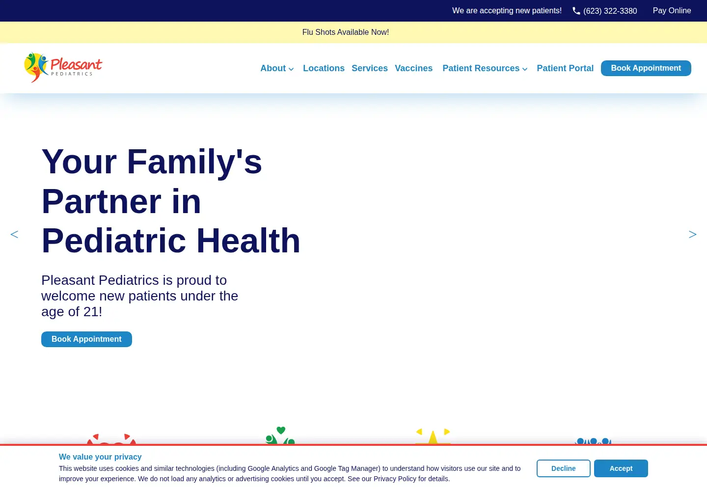 Captured homepage of pleasantpediatrics.com in the current scan
