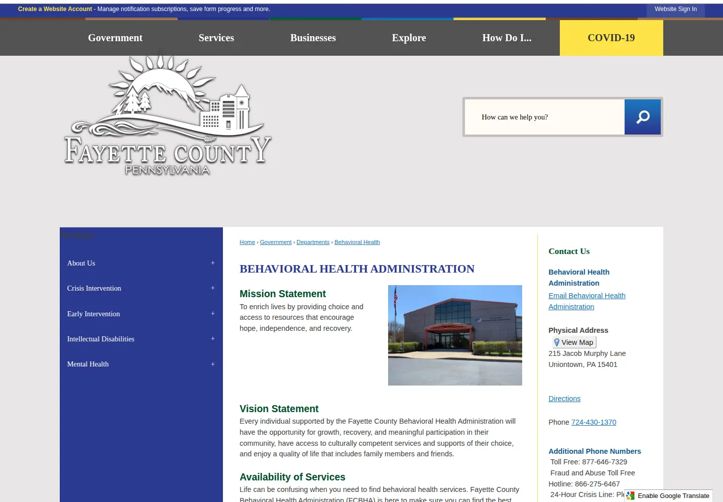 Captured homepage of fcbha.org in the current scan