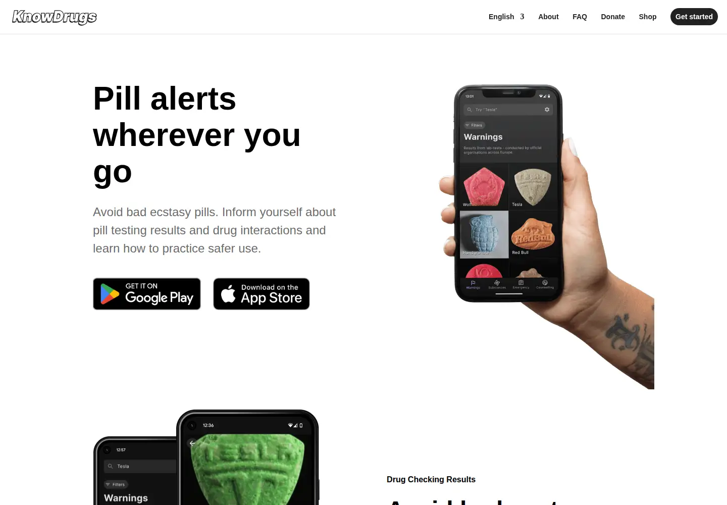 Captured homepage of knowdrugs.app in the current scan