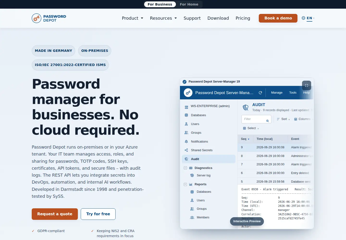 Screenshot of password-depot.com