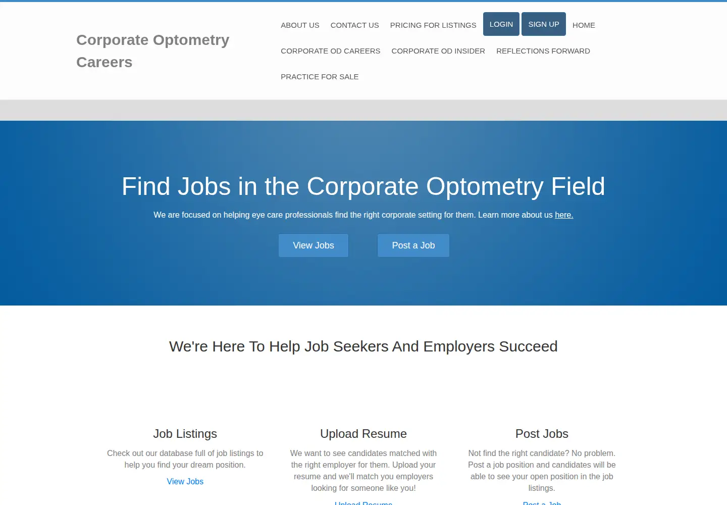 Screenshot of corporateoptometrycareers.com