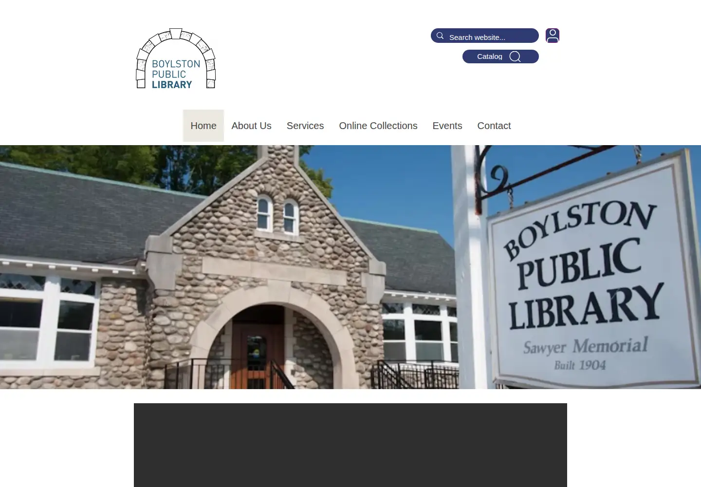 Captured homepage of boylstonlibrary.org in the current scan