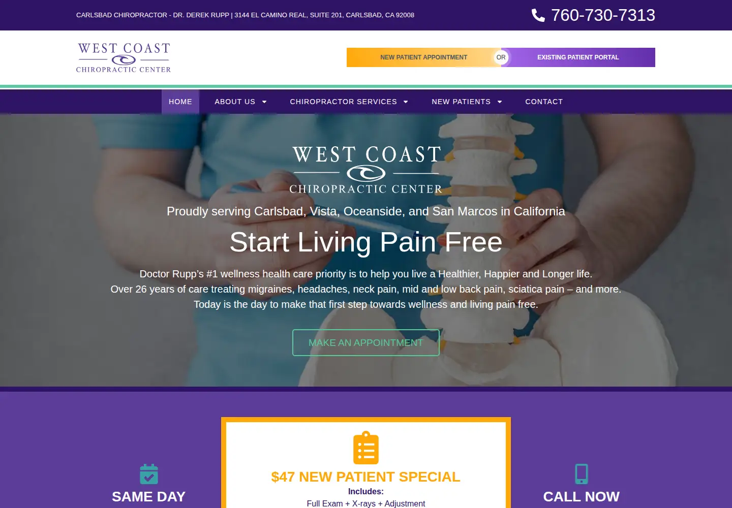 Captured homepage of westcoastchiropracticcenter.com in the current scan