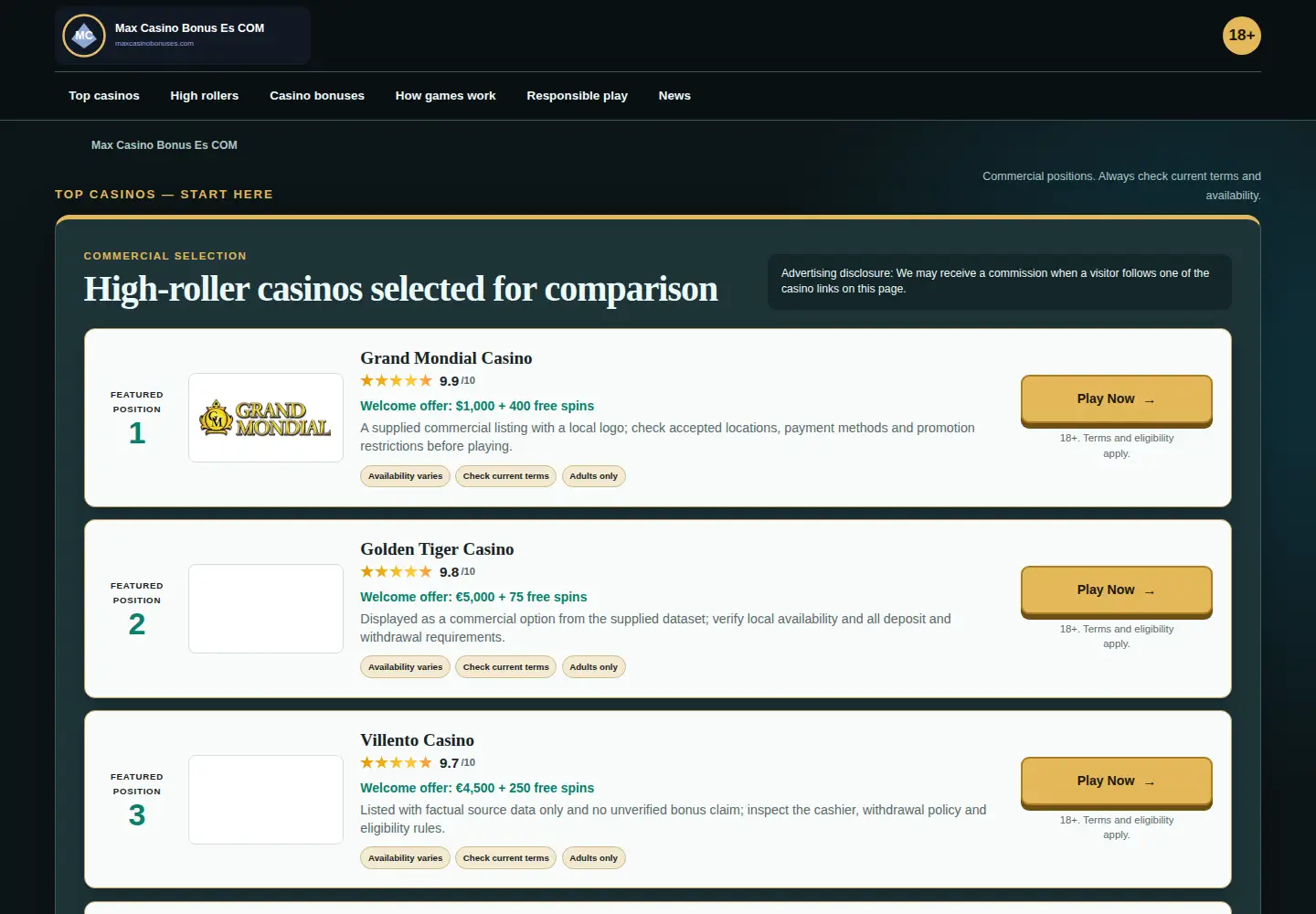 Screenshot of maxcasinobonuses.com