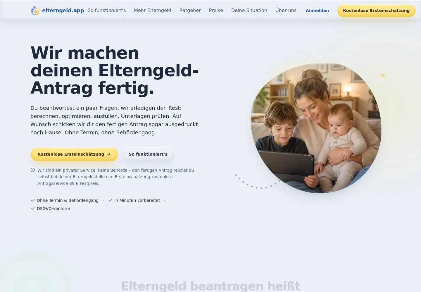 Screenshot of elterngeld.app